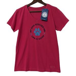 Life is‎ Good My Dog Rescued Me Womens Crusher Tee Size Small Dog Lovers Red New